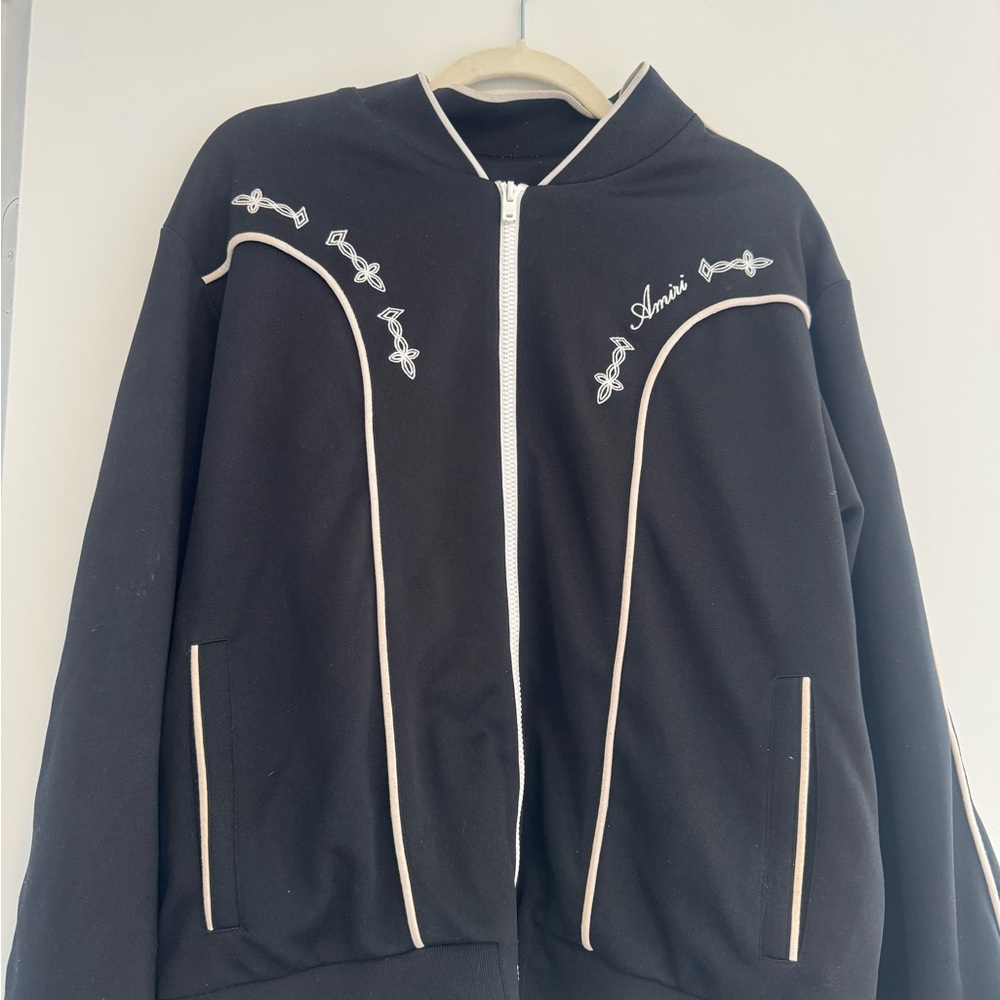Amiri Black Zip-Up Jacket with White Accents